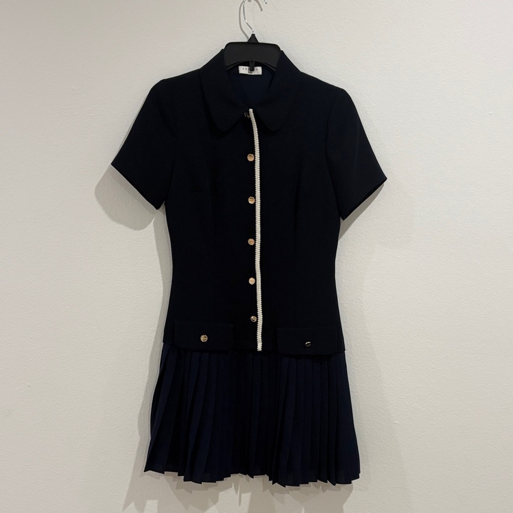 Sandro Short Sleeve Pleated Drop Waist Dress